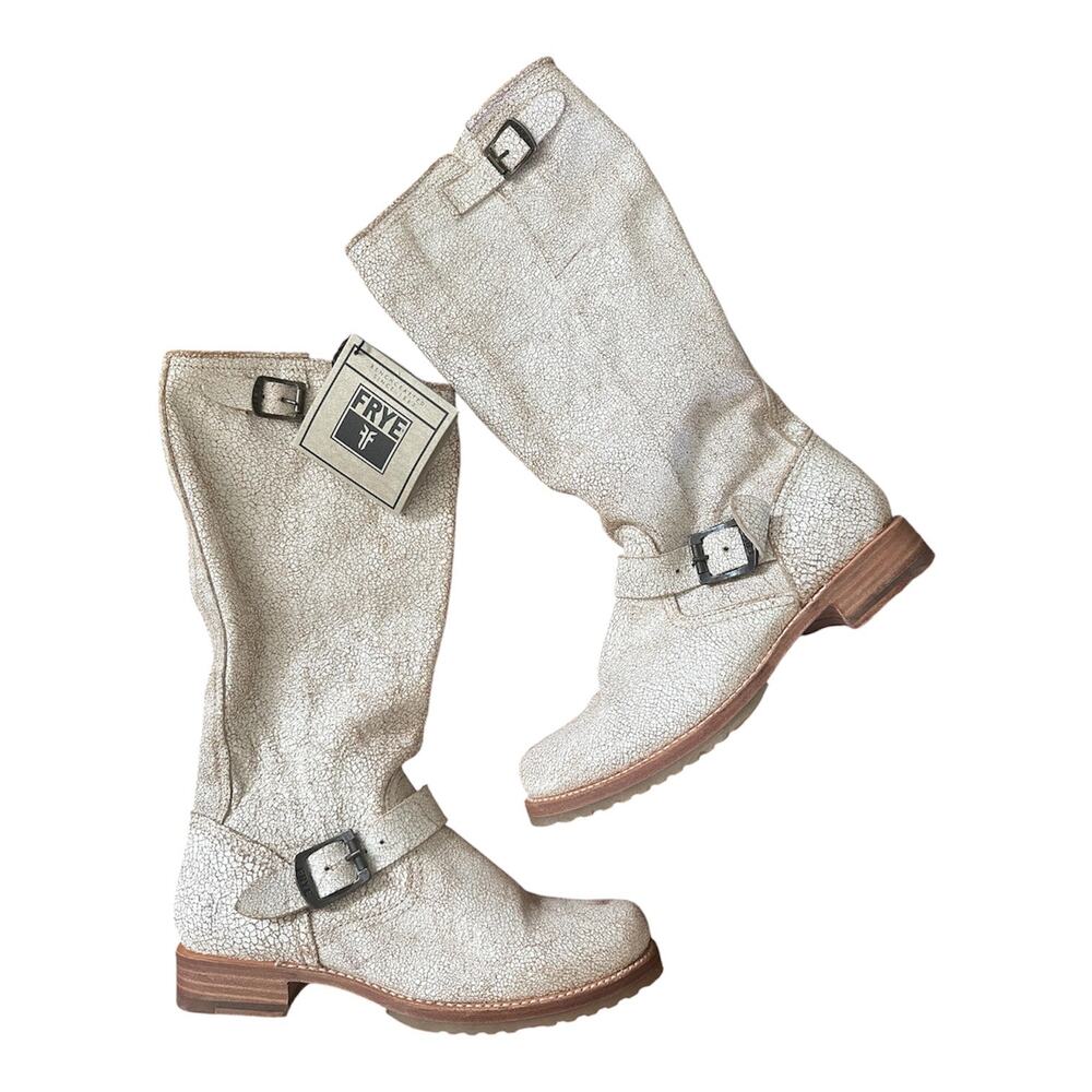 Rare Frye white veronica crackle leather slouch boots 9.5 NEW w tags 76610 boot